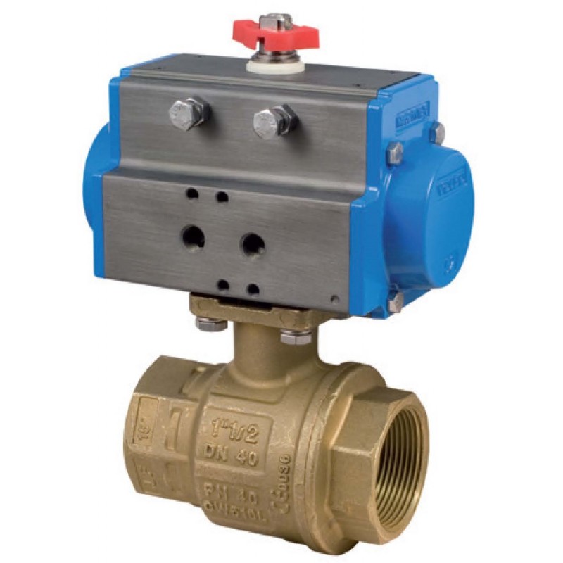 Bonomi 8P0082 - Brass NPT Actuated Ball Valve With Spring Return Actuator Connection 1/4" to 4"