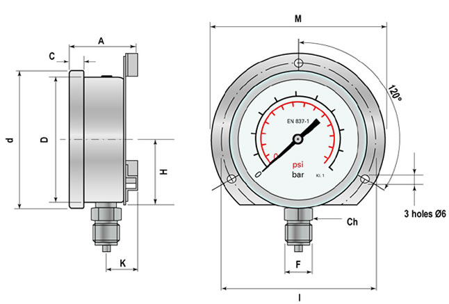 Leiteinber Pressure Gauge NH3 Type H